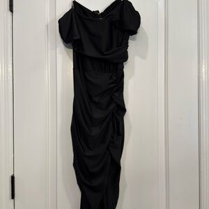 🔵 NWT Fashion Effect Black Sleeveless Off The Shoulder Ruched Dress Size Small